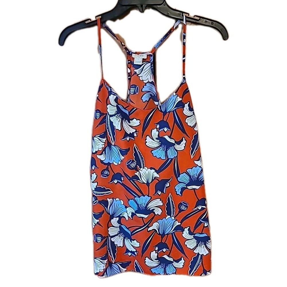 J Crew Floral  Racerback Cami Tank Top Size 6 Red Blue Hawaiian Cruise Beach